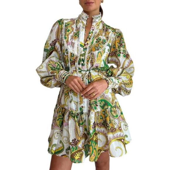 Dresses & Skirts - NWT Tiptutu Bohemian Floral Button Down Lantern Sleeve Tunic Dress, Sz Small
